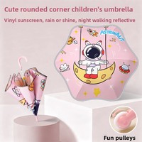 Parapluie Enfant Mignon à Dessin Animé avec Poignée Longue à Poulie, Coins Arrondis, Double Usage Soleil & Pluie, en Fibre de Sécurité