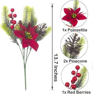 Ramas de Aloe Vera con Bayas Rojas para Decoración de Árboles de Navidad, Manualidades, Centro de Mesa Interior, Ramo Navideño Artificial de 1 Pieza con Piñas - Product Image 4