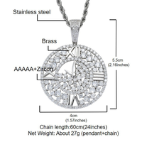 Pendentif Horloge Chiffres Romains en Alliage, Plaqué Argent, Strass Sertis, Collier Rond, Bijoux Hip Hop Prêts à Porter