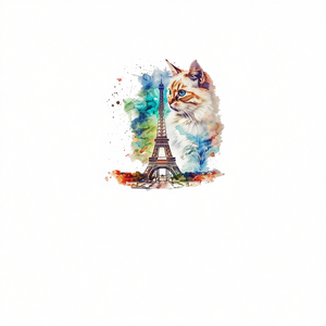 T-shirt unisexe pour adulte, col rond, manches courtes, impression numérique, motif tour Eiffel et chat en aquarelle, impression artistique de Paris - Product Image 2