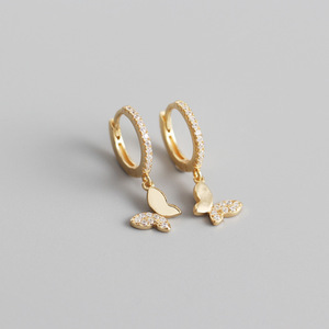 Bijoux fins, mariage, classique, <span class=keywords><strong>argent</strong></span> sterling 925 plaqué or, pendentifs en forme de papillon, boucles <span class=keywords><strong>d</strong></span>'oreilles créoles fines pour femmes - Product Image 6