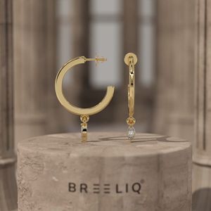 14K Solid Gold Open Hoop Diamond <b>Drop</b> Earrings Minimal Prong Set Round Lab Diamond Elegant Fine Jewelry for Women - Product Image 4