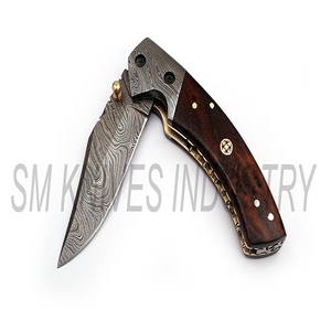 Cuchillo de bolsillo de acero damasco plegable, multifuncional, smk1188, hecho a mano, Sm, madera, Smk1188 PK - Product Image 4