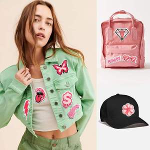 Iron on Embroidery Sliver Edge pink Diamond Flower <b>Hat</b> Dollar <b>Lighting</b> Rock Chenille Patch for Kid's Clothes <b>Hat</b> Bag - Product Image 2