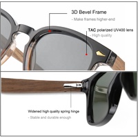 Vente en gros de lunettes de soleil classiques en bois Lunettes de soleil unisexes en polycarbonate haut de gamme en plastique avec logo personnalisé à offrir pour femmes et filles