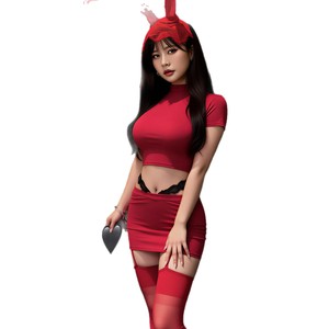 Red <b>Sexy</b> Lingerie <b>Set</b> Women Bodysuit Push Up Satin Spandex Nylon Lace Decoration Medium Control Level Handwash Knitted - Product Image 4