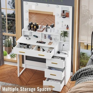 Modern <strong>White</strong> <strong>Vanity</strong> Makeup <strong>Desk</strong> With Mirror Dressing Table Makeup Table With Light for Bedroom - Product Image 3