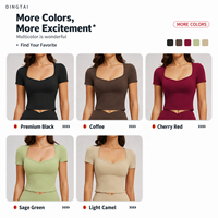 Ensemble de yoga effet seconde peau pour femme, haut à manches courtes et leggings évasés, 2 pièces, rembourré, anti-humidité, coupe ajustée, pour la course, la gym et le fitness