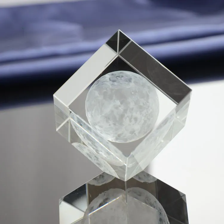 3d blocco di cristallo inciso globo cubo di cristallo vetro carta peso MH-F0291