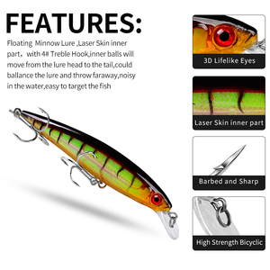 Ensemble de leurres Minnow Popper Crankbaits, leurres durs de pêche avec hameçon triple, leurres de surface pour bateau, pour la truite, le bar et la perche - Product Image 5