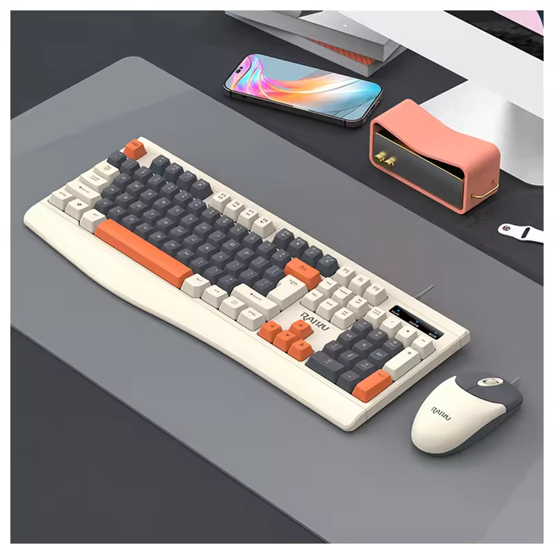 Conjunto de teclado y ratón con cable, gris y blanco