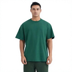 T-shirt à manches courtes et col rond pour homme, taille ample, vert uni, jersey 100% coton, vêtements décontractés - Product Image 1