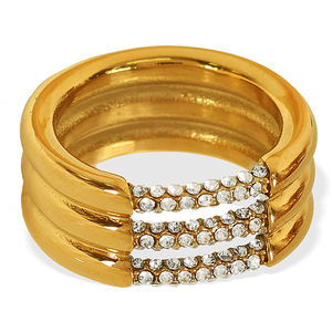 แหวนเหล็กไทเทเนียมเคลือบทองสามชั้นพร้อมดีไซน์ทรงเรขาคณิตประดับเพทายสำหรับทุกเพศสวมใส่ได้ทุกวัน - Product Image 5