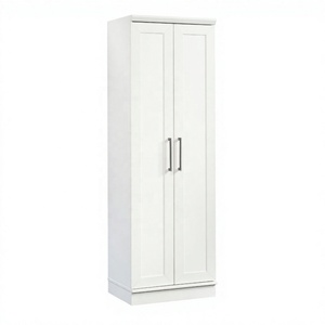 Guarda-Roupa Clássico Branco Estreito com Duas Portas e Puxadores Metálicos para Quarto Pequeno - Móvel Doméstico de Armazenamento Alto - Product Image 1