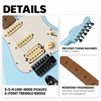 Gitar Elektrik Leher Maple Bodi Poplar 6-Senar Profesional untuk Pelajar, Perjalanan, Ramah Pemula