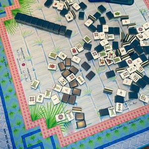 Luxury 31.5*31.5inch(80*80cm) Neoprene American Mahjong <b>Table</b> <b>Mat</b> Blue Bamboo Palm Leaves Non-Slip Rubber Backing Mahjong <b>Mat</b> - Product Image 2