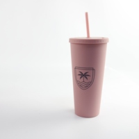 Gobelet en plastique à double paroi de 24 oz avec paille et couvercle, tasse à café glacé réutilisable, logo personnalisé, vente en gros