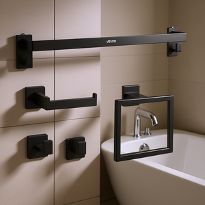 Juego de Accesorios de Baño Vevor de 24 Pulgadas en Acero Inoxidable Negro Mate, 5 Piezas, Ganchos para Toallas y Batas Montados en la Pared - Product Image 2