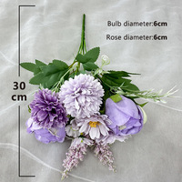 Buket Bunga Buatan Morandi Pink Ungu Mawar Sutra Peony Pompon Krisan Campuran Rangkaian Bunga untuk Dekorasi Pernikahan dan Rumah