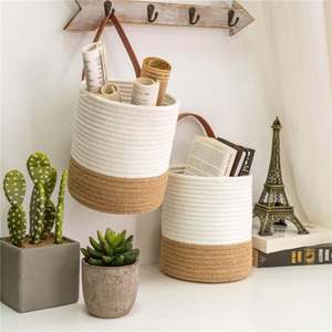 Panier à linge sale suspendu <span class=keywords><strong>Pot</strong></span> de fleurs Net <span class=keywords><strong>Cache</strong></span> jardinières décors muraux en bambou grands paniers en rotin avec poignée - Product Image 6