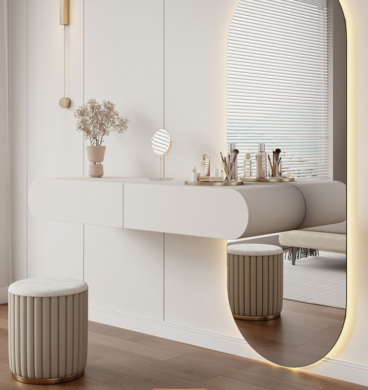 Modern Minimalist Wall-Mounted Dressing Table for Small Spaces  Integrated  Bedside Cabinet with Lighted Mirror