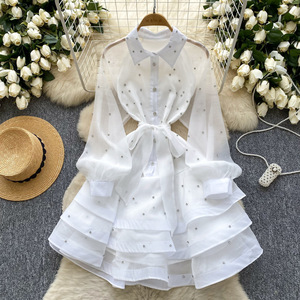 ชุดเดรสแฟชั่นสำหรับผู้หญิงสูงวัย แบบรัดเอว สายรัดตัว แต่งระบายหนัก - Product Image 1