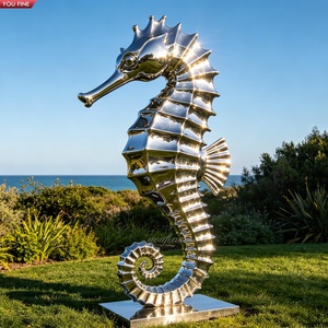 Sculpture de hippocampe en acier inoxydable YOUFINE, finition miroir, statue marine en métal pour décoration côtière - Product Image 6