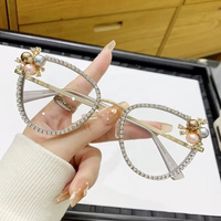 Monture de lunettes élégante en strass et perles bleu clair, certifiée ISO9001, idéale pour le quotidien, les affaires, les rendez-vous, les fêtes et l'utilisation informatique