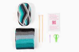 <b>Beginner</b> <b>Knitting</b> Project <b>Kit</b> With Nebula Design Scarf Pattern And Bamboo Needle Set Includes Video Tutorial And Wool Yarn - Product Image 4