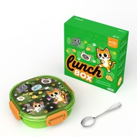 Youyue - Juego de Lonchera de Plástico a Prueba de Fugas con Diseño de Dibujos Animados, Bolsa Térmica con Vaso de Agua y Cubiertos, Portátil para Niños, 501-800 ml