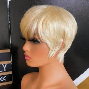 <span class=keywords><strong>Perruque</strong></span> de cheveux humains lisses et raides, couleur populaire pour femmes, cheveux vierges vietnamiens, sans colle, avec frange, coupe courte, bob, bouclée - Product Image 4