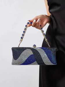 New Classic Luxury Women's <b>Long</b> Evening Clutch <b>Bag</b> with Rhinestone Magnetic Closure & Chain Strap for Wedding Prom Party - Product Image 6