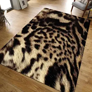 豹皮皮草地毯印花地毯动物皮主题现代地毯机洗蓬松地毯