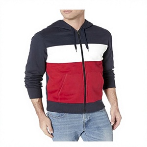 Sweat-shirt à capuche pour homme, noir, rouge et blanc, avec poche zippée, en molleton français 100% coton, coupe décontractée, automne, service OEM - Product Image 2