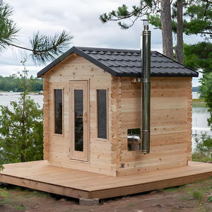 Sauna van sparrenhout met houtkachel voor buiten, 6-8 personen, Scandinavische bosretreat, traditioneel blokhutontwerp - Product Image 1