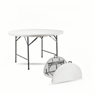 Modern Portable White HDPE Plastic <b>Folding</b> <b>Table</b> 10-Person Large Foldable Storable for Family Gatherings Parties Iron Frame - Product Image 4