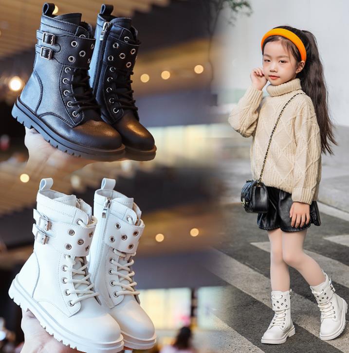 Girls Martin boots microfiber children's short boots 2021 new British style catwalk black cotton boots