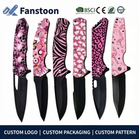 Fanstoon Elegant Roze 3D-geprint decoratief opvouwbaar mes voor dames, compact draagbaar zakmes voor kamperen en fruit snijden