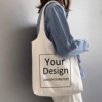Bolsos de Lona OEM para Mujer Personalizables con Logo Impreso DIY Bolso de Lona para Compras Bolso de Hombro Tote Resistente en Blanco