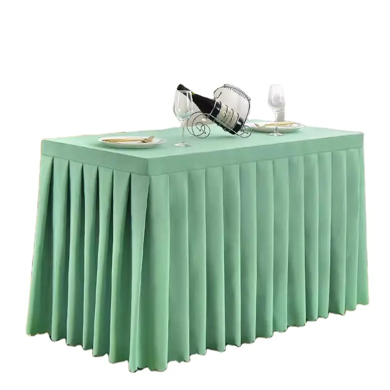 Rectangle Spandex Wedding Table Skirting Satin Box Pleats Table Skirt Wrinkle Resistant Table Cloth With Skirt