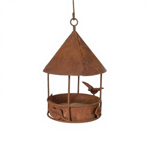 Mangeoire à oiseaux suspendue en métal rouillé, abri pour oiseaux, mangeoire pour oiseaux pour l'intérieur, l'extérieur et le jardin - Product Image 5
