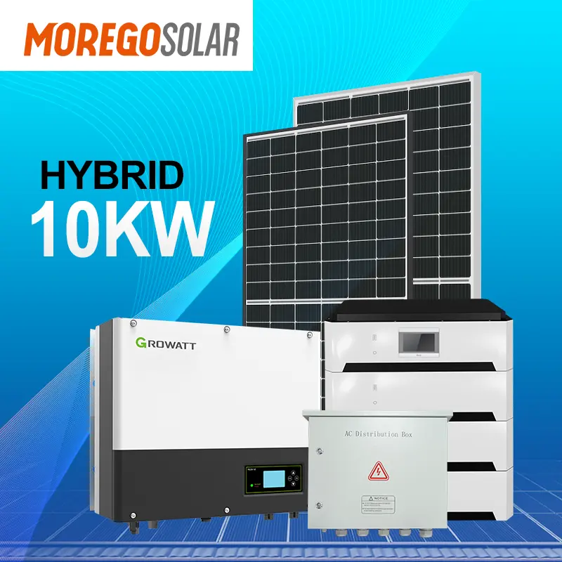 Moregosolar sistema de energia solar, 10kw híbrida sistema de energia solar para casa com painel solar 410w preto vida po4 bateria 10kwh