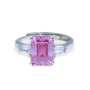 Anillo de Diamante Moissanita Cultivado en Laboratorio, Corte Esmeralda, con Piedra Rosa, Plata 925, 3 Quilates, para Novia, Compromiso, Boda, Venta al Por Mayor - Product Image 2