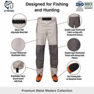Pantalons de pêche à la taille avec poches et pieds en maille résistants pour hommes et femmes, waders de pêche imperméables respirants 3 couches - Product Image 3