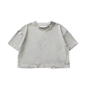 헤비웨이트 스트리트 스타일 블랭크 빈티지 워싱 티셔츠 남성용 루즈핏 짧은 길이 특대 고민 티 닳은 가장자리 - Product Image 3