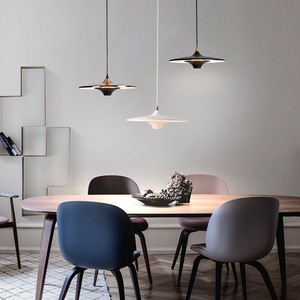 Lustre linéaire minimaliste en forme de soucoupe volante, noir, blanc, or, en acier inoxydable, pour salle à manger, chambre, bar, réception - Product Image 2