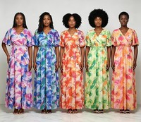 Vente en gros de nouvelles robes longues décontractées et élégantes de style ethnique, imprimé africain d'été, robe à manches courtes sexy et élégante