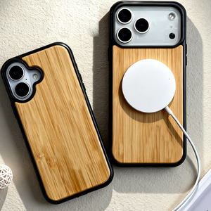 เคสโทรศัพท์ไม้แม่เหล็กสำหรับ <span class=keywords><strong>iPhone</strong></span> 18 Pro Max  ฝาครอบไม้ไผ่ เชอร์รี่ วอลนัท สำหรับ <span class=keywords><strong>iPhone</strong></span> 18 Pro 17 16 15 14 LM018 - Product Image 2