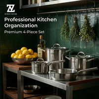 Ensemble de casseroles professionnel en acier inoxydable 304, 4 pièces, avec fond à induction robuste, empilables, pour usage commercial