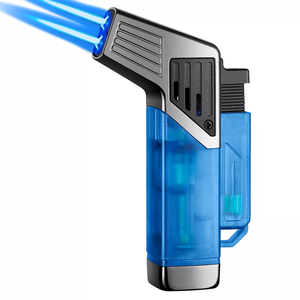 DEBANG Encendedor de cigarros azul de dos llamas Diseño moderno a prueba de viento y recargable con encendedores de chorro de metal con logotipo personalizado - Product Image 1